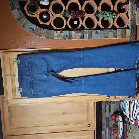 Free People Penny Pull On Flare Jeans Mid Rise Distressed Blue - Picture 2 of 4